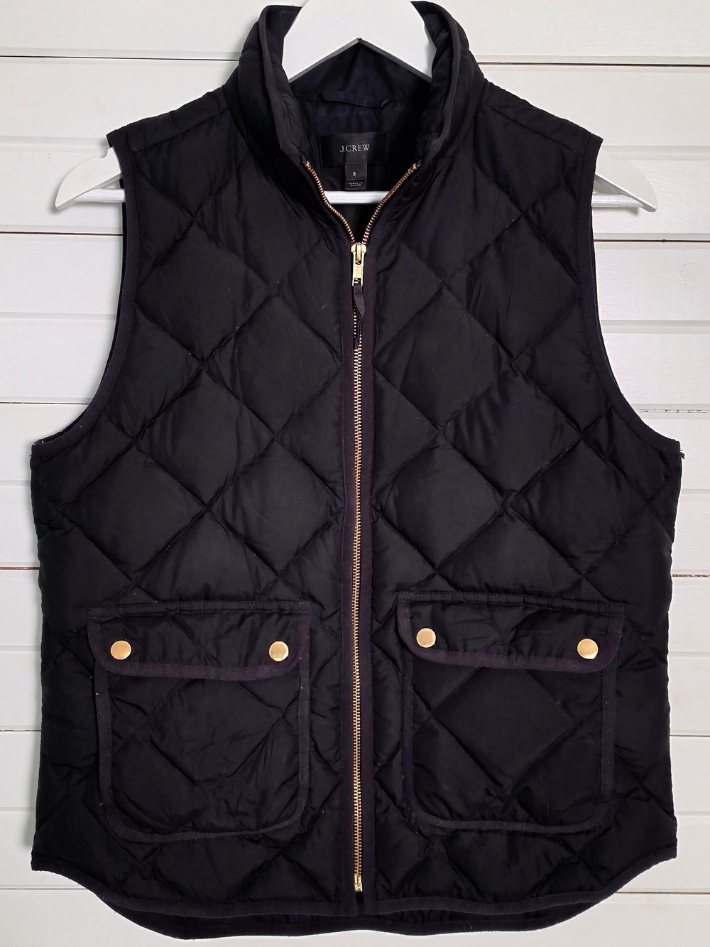 J.Crew Black Women's Excursion Quilted Down Puffer Vest Gold Zip Size S